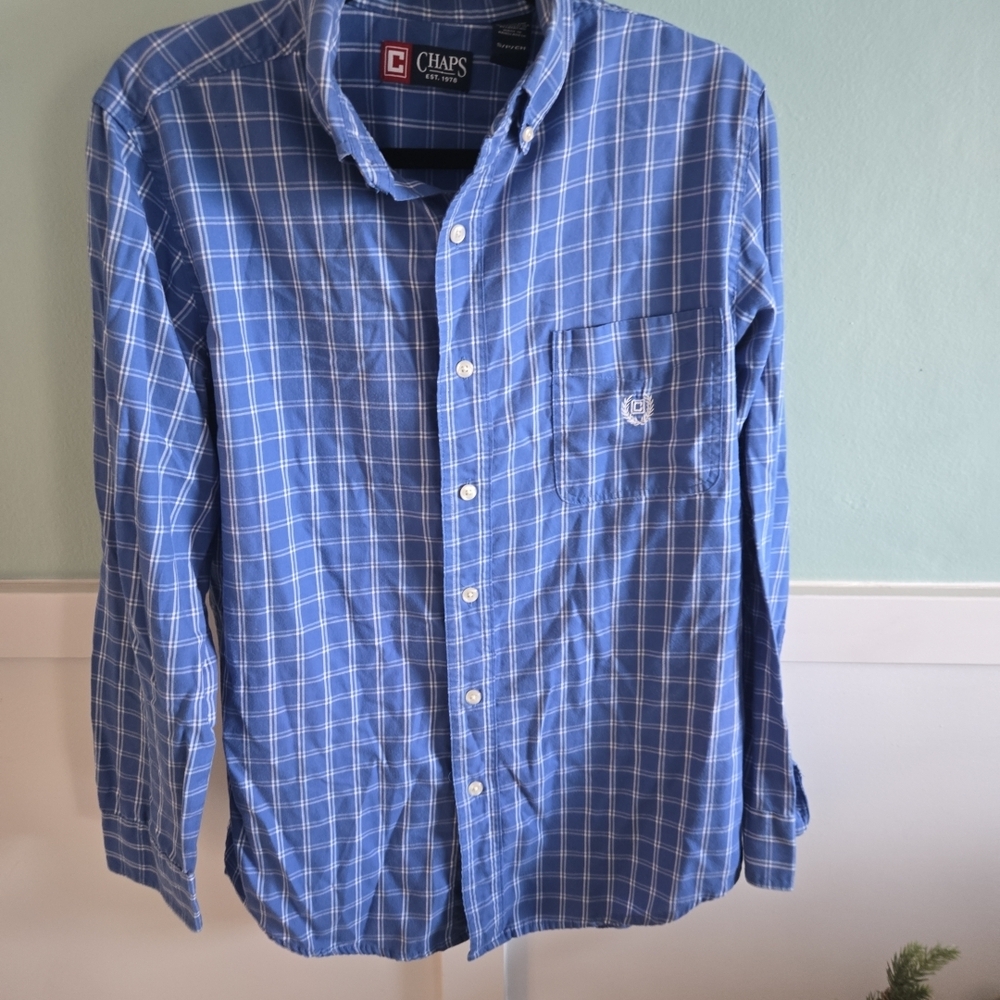 Chaps Ralph Lauren-Mens Long Sleeve Button Down Shirt Blue Plaid Size Small